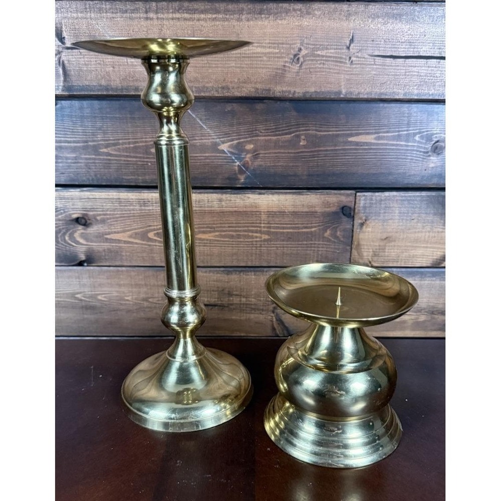 Pair Of Vintage Brass Classic Candlestick Holders, 11" & 4.5"